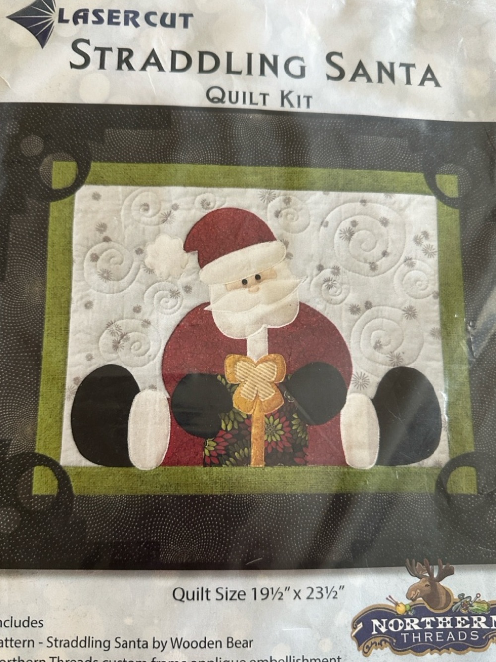 Lasercut Straddling Santa Quilt Kit -  Northern Threads-Red, White, Black, Green